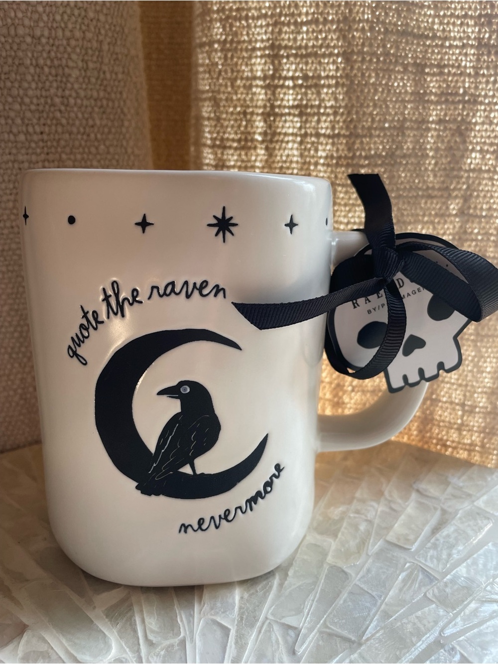 Rae Dunn Ceramic 'Quote the Raven' Black & White Mug Autumn